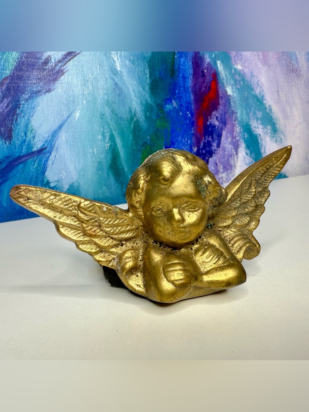 Cherub Angel Brass Metal Wall Hanging Vintage Whimsigoth Religious Christian